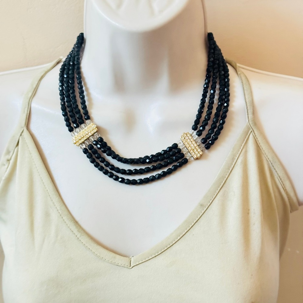 regal 80s Monet Signed Necklace VTG Collar multi strand Gold Tone Designer 18"